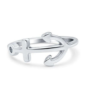 Anchor Band Rhodium Plated Solid 925 Sterling Silver Thumb Ring (10mm)